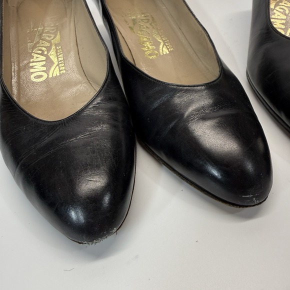 Lot of 2 Pair Vintage Salvatore Ferragamo Pumps Women 5.5 B Black Leather - Picture 3 of 16